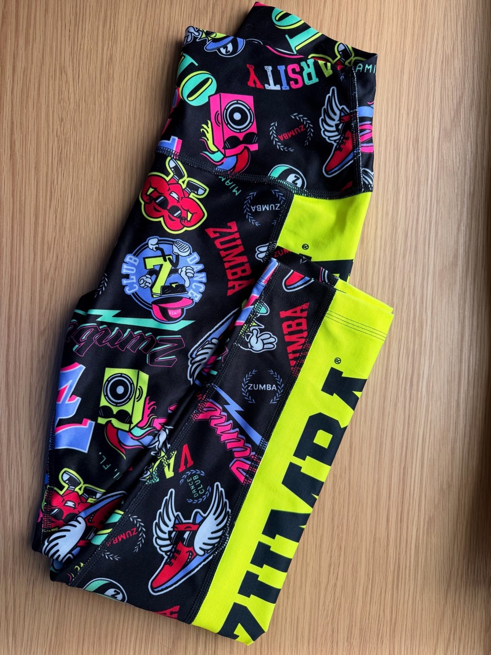 Zumba Fitness Women's Neon Multi-Color Graphic Leggings - Black & Neon Yellow